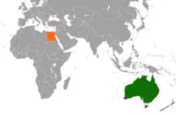 Map indicating locations of Australia and Egypt