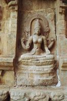 Stone sculpture of Gnana Saraswathi at the Gangaikonda Cholapuram