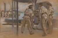Adolf Hirémy-Hirschl, Sailors in the Harbor of Pola, pastel on paper, c. 1916. The Jack Daulton Collection, Los Altos Hills, California.