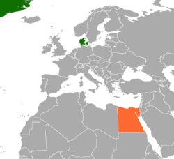 Map indicating locations of Denmark and Egypt
