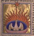 طائر العنقاء وهو يحترق. كتاب وحوش أبردين، القرن 12