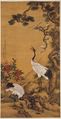 Pine, Plum and Cranes, 1759 AD, by Shen Quan (1682—1760). Hanging scroll, ink and colour on silk. The Palace Museum, Beijing.