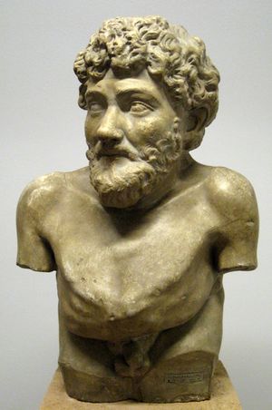 صب جصي لتمثال هلنستي يُعتقد أنه يصوّر إيسوب. الأصل يوجد في المجموعة الفنية في ڤيلا ألباني، روما.