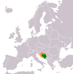 Map indicating locations of Bosnia and Herzegovina and Croatia
