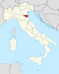 Map highlighting the location of the province of Ferrara in Italy