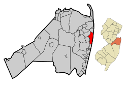 Map of Long Branch in Monmouth County. Inset: خريطة توضح موقع مقاطعة مونموث في نيوجرزي.