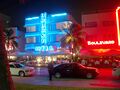 The historical Art Deco District at South Beach at night.