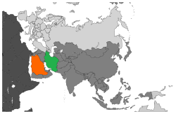 Map indicating locations of إيران and السعودية