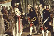 Suffren meeting with ally Hyder Ali in 1782, J. B. Morret engraving, 1789