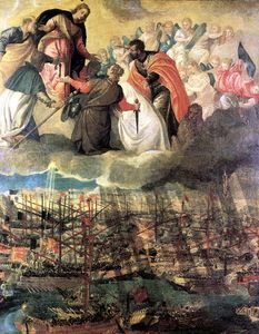 أمثولة معركة لپانتو بريشة پاولو ڤرونيزى (ح. 1572، معرض الأكاديمية، البندقية)