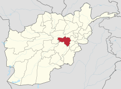 خريطة أفغانستان موضح عليها موقع ولاية وردك.
