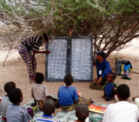 An important part of the Drylands Initiative, as well as the Millennium Villages Project, is to ensure access to education. In Dertu, Kenya, children learn math as part of the mobile school program.