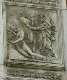 Creation of Eve relief, Jacopo della Quercia (c. 1374–1438), Bologna Cathedral