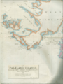 1841 Falkland Islands map by John Arrowsmith, fragment featuring Swan Island, States Harbour and Great Harbour (present Weddell Island, States Cove and Gull Harbour)