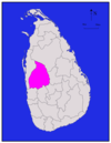 Area map of Kurunegala District, to the west of the centre of the country with its northern border extending towards the north west, in the North Western Province of Sri Lanka