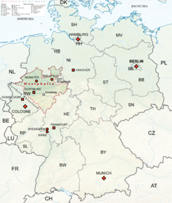 Location of Westphalia in Germany.