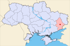 Map of Ukraine with Donetsk highlighted.