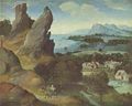 Joachim Patinir, 1510s(?), the inventor of the large landscape. At right the miracle of the corn, at top left the falling idol
