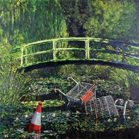 Show me the Monet. A reworking of Claude Monet's Water Lilies, showing the juxtaposition between nature and mankind