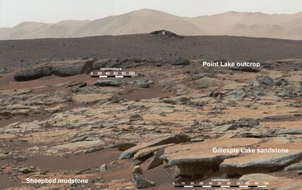 صخور رسوبية على المريخ يتفحصها جوال المريخ كيريوسيتي التابع لناسا.