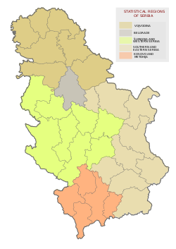 موقع شوماديا وغرب صربيا (بالأصفر) في صربيا