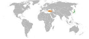 Map indicating locations of Japan and Turkey