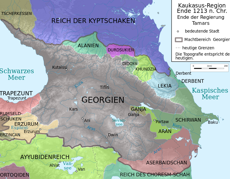 ملف:Caucasus 1213 AD map de.svg