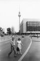 Marx-Engels-Platz and the Palace of the Republic in East Berlin in the summer of 1989. The Fernsehturmcode: de is deprecated (TV Tower) is visible in the background.