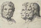Three lion-like heads, 1671, pen and wash on squared paper.