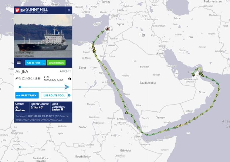 ملف:مسار ناقلة النفط الإماراتية إلى لبنان، 7 سبتمبر 2021.jpg