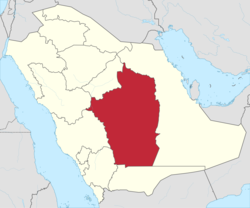 خريطة السعودية موضح عليها موقع منطقة الرياض.