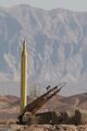 صاروخ شهاب 3 على قاذفة الإطلاق خلال مناورات الرسول الأعظم