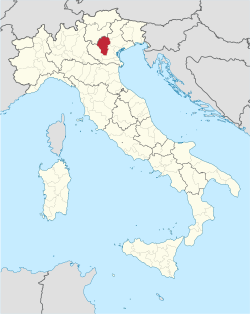 Map highlighting the location of the province of Vicenza in Italy