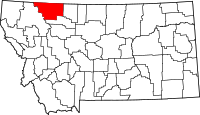 Map of Montana highlighting غلاسير