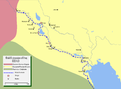 خريطة تفصيلية لمسار جيش خالد بن الوليد أثناء فتح العراق