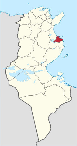 خريطة تونس موضح عليها ولاية المنستير.