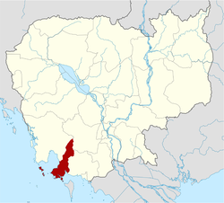 خريطة كمبوديا موضح عليها موقع محافظة سيهانوك‌ڤل