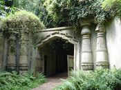 The entrance to the Egyptian Avenue in Highgate Cemetery in London, England.