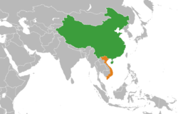 Map indicating locations of People's Republic of China and Vietnam