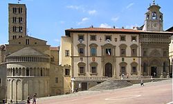 Piazza Grande; from left - S. Maria della Pieve, the old Tribunal Palace and the Lay Fraternity.