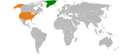 Map indicating locations of Denmark and USA