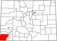 Map of Colorado highlighting مونتيزوما