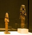 Figure of a girl with a cat and standing figure of a young woman, 18th Dynasty, c. 1380 and 19. Dynasty, Abusir el Meleq and Thebes