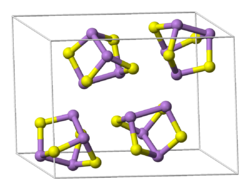 The unit cell of realgar, showing clearly the As4S4 molecules it contains