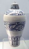 Dragon on blue and white vase from the Yuan dynasty (1271–1368), Jingdezhen, unearthed in Jiangxi.