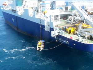 Global Marine's "Cable Innovator" with ROV on a subsea cable repair.