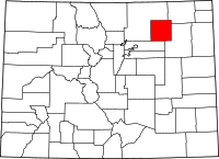 Map of Colorado highlighting مورغان