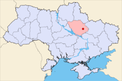 خريطة اوكرانيا، موضح فيها موقع پولتاڤا.