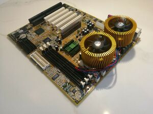 a computer motherboard with zalman heatsinks attached