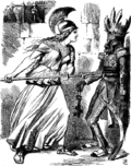كارتون رسم جون تنيل في مجلة پنش (10 أغسطس 1867)، يصور بريطانيا تهدد الإمبراطور تيودور..